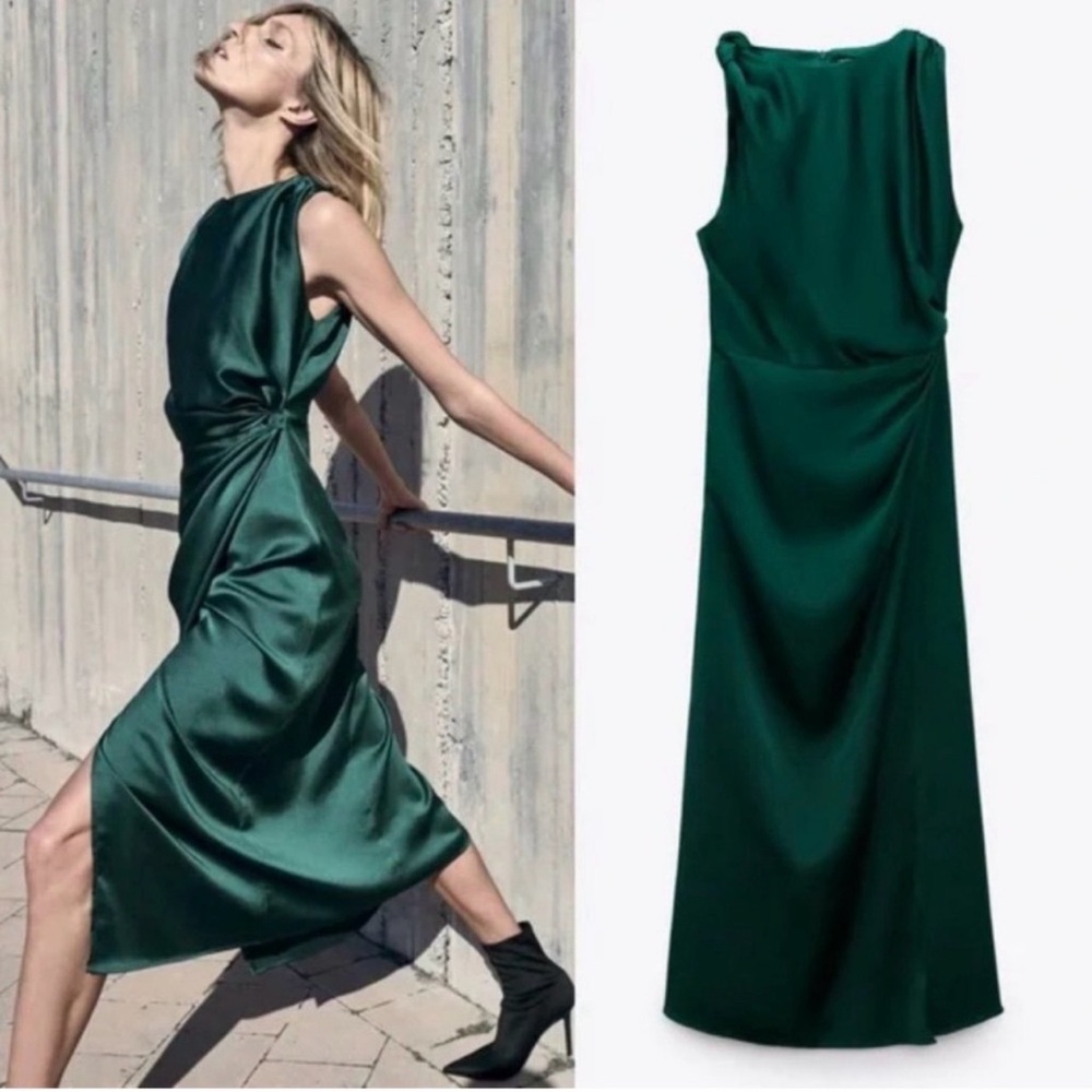 Zara Emerald Green Satin Midi Dress